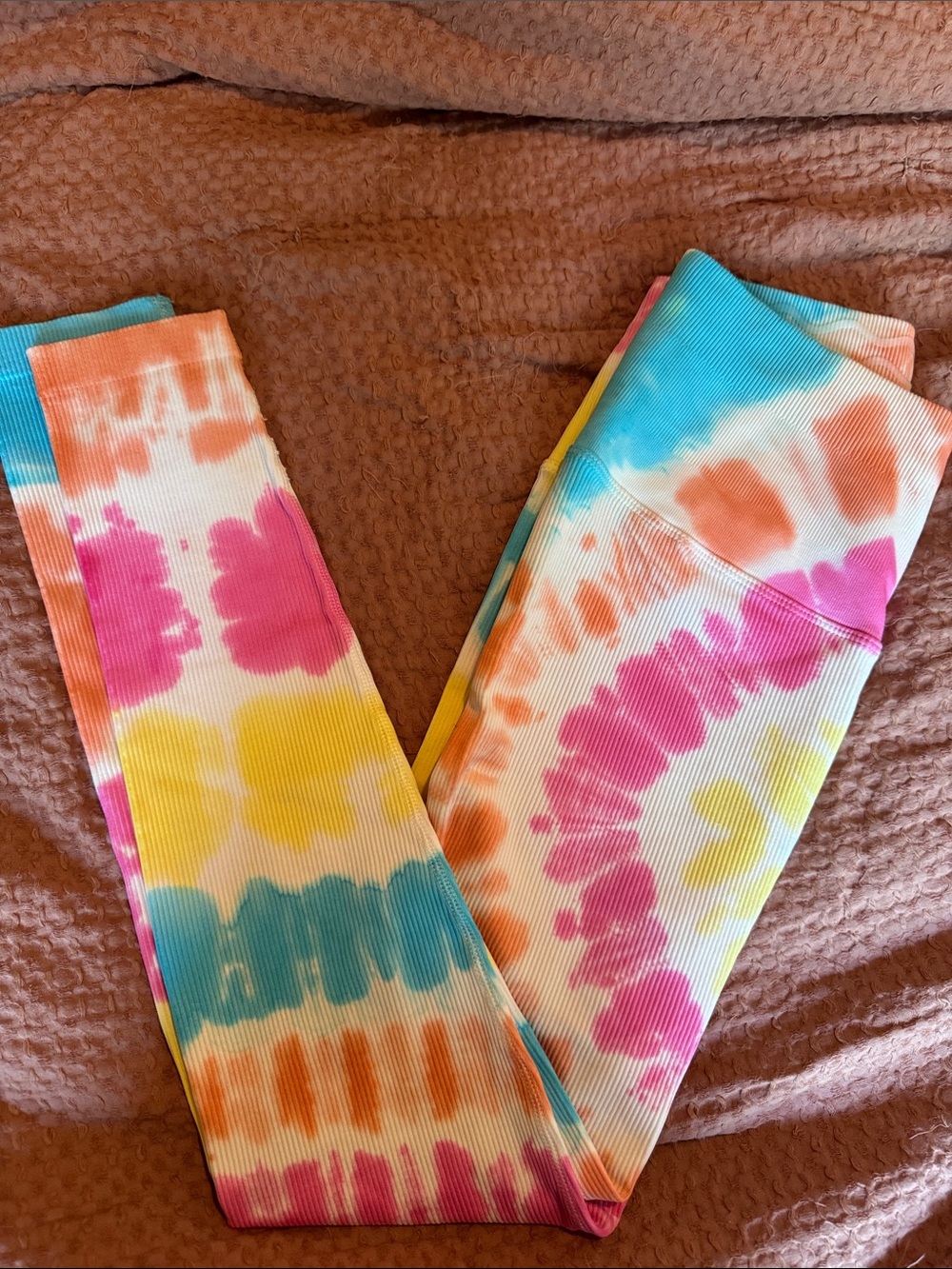 Spiritual Gangster  Tie-Dye Ribbed Leggings — Pink, Yellow & Blue